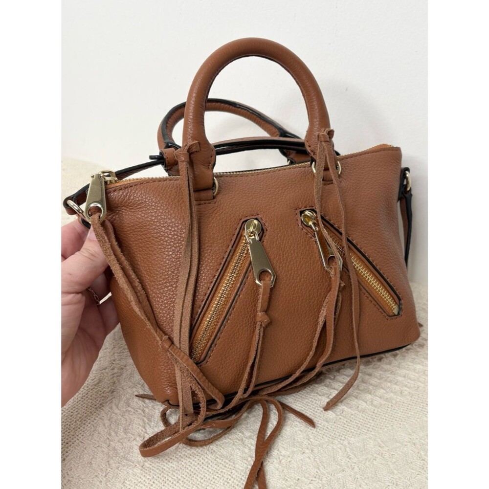 Rebecca Minkoff Micro Moto Satchel Cross Body Bag Almond Brown Leather - Picture 3 of 7